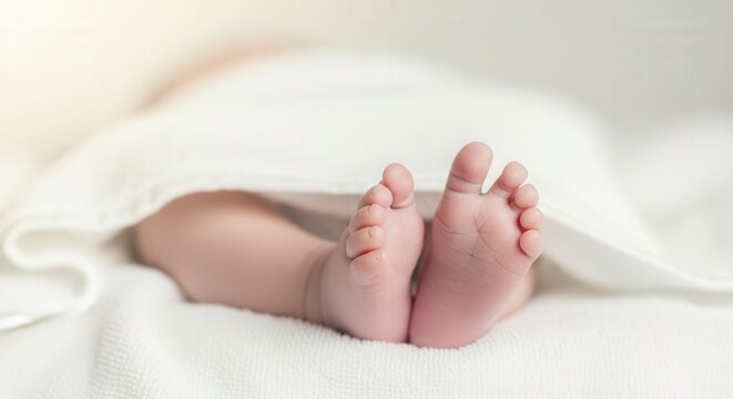 Tiny Feet Wrapped in Soft White Blanket