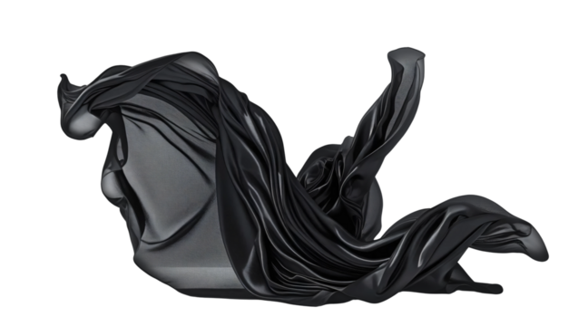 Black silk cloth flying isolated on transparent background