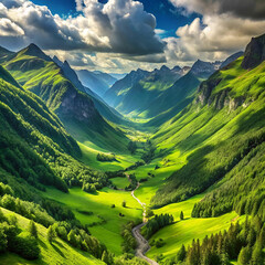 Green mountains in summer, isolated on a white background,