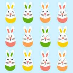 Seamless pattern cute easter rabbits with eggs and flowers, color pastel.