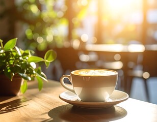 Obraz premium Sunny latte in a cafe