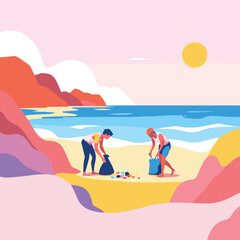 Beach Cleanup Sunset