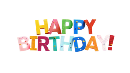 Happy birthday colorful letters isolated on transparent background