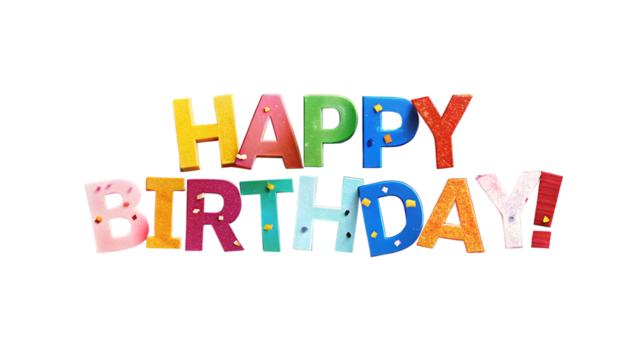 Happy birthday colorful letters isolated on transparent background