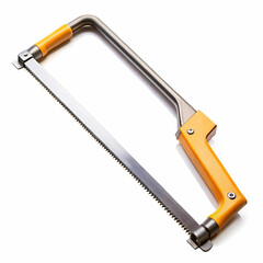 A hacksaw placed on a white background, featuring