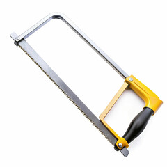 A hacksaw placed on a white background, featuring