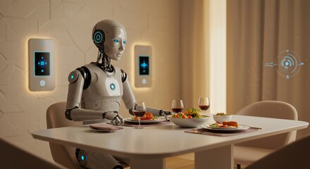 Android dining in a futuristic home