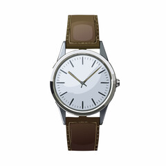 A wristwatch with a minimalist round face and leather band
