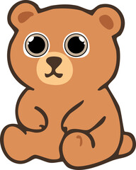 A cute cartoon teddy bear with big round eyes, sitting calmly in a kawaii-style illustration.
