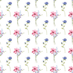Seamless floral pattern minimalist repeating background with watercolor flower and leaf bouquets. Fabric wallpaper print texture. Perfectly for backdrop, wrapped paper.
