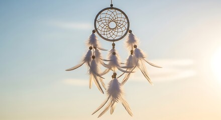 Serene Dreamcatcher White Feathers, Woven Dreams, Spiritual Decor, Peaceful Atmosphere, Handmade Crafts