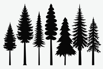 Obraz premium Silhouettes of evergreen trees in a forest setting 