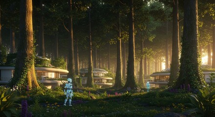 Ethereal woodland homes and android sentinels