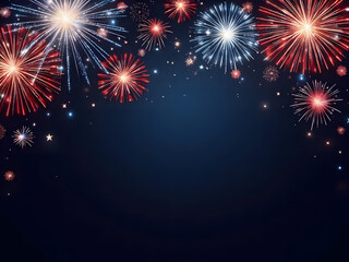 Naklejka premium Red Blue White Fireworks Border