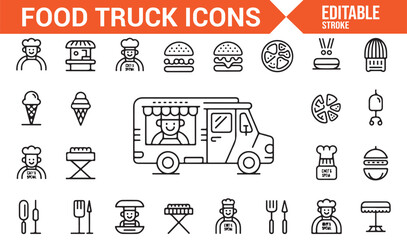 Set of food truck icons for creative and commercial design projects