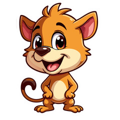 Fototapeta premium Cute cartoon lion cub with big eyes and happy expression on a black background