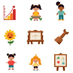 Fototapeta premium Cute and Playful Stickers Set Featuring Children and Nature Themes for Kids Decoration