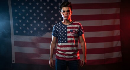 usa, america, 4th, july, independence, day, freedom, celebration, patriotic, man, ai, generated, flag, american, pride, national, festive, stars, stripes, outfit, face, paint, holiday, us, male, digit