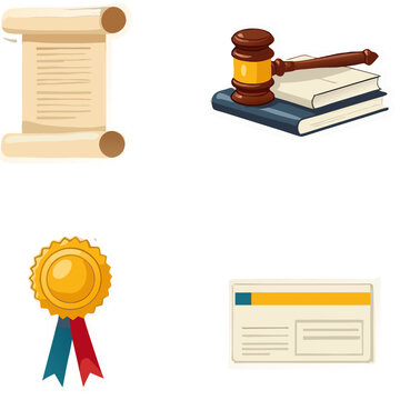 Legal Documents and Awards Representation with Gavel and Certificate Illustration