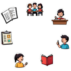 Educational and learning-related illustrations depicting students, books, and tablets for
