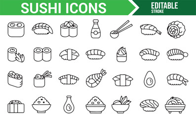 Set of Sushi and Japanese Food Icons for Creative and Culinary Projects