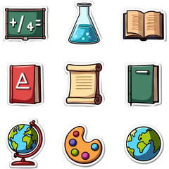Educational and Creative Icons Representing Learning and Scientific Tools in a Digital Illustration