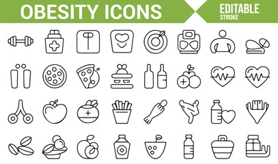 Minimalistic icons for obesity, weight loss, and physical fitness designs