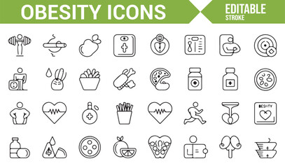 Obesity and fitness icons for health professionals, wellness apps, and programs