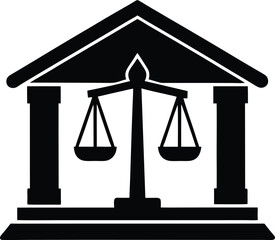 Courthouse with scales of justice simple silhouette vector illustration