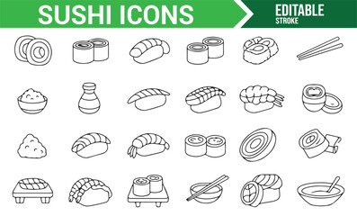 Sushi Roll and Sushi Ingredients Icons for Digital Artwork