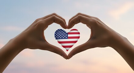 4th of July Celebration – AI-Generated Hands Forming a Heart Shape with the American Flag at the Center Symbolizing Unity, Patriotism, and U.S. Independence
