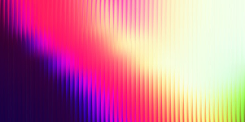 Iridescent glass texture with vertical ribbed lines and soft blue, amber, violet gradient ripple. Holographic distortion, modern translucent surface, futuristic vector illustration.