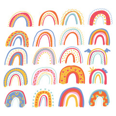 Bright cute rainbows on a white background. Magic rainbow. Vector illustration.