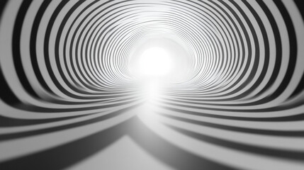 Obraz premium Black and white striped tunnel with bright light at end