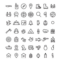 Extensive Collection of Outdoor Adventure and Camping Line Icons Perfect for Websites, Apps, and More