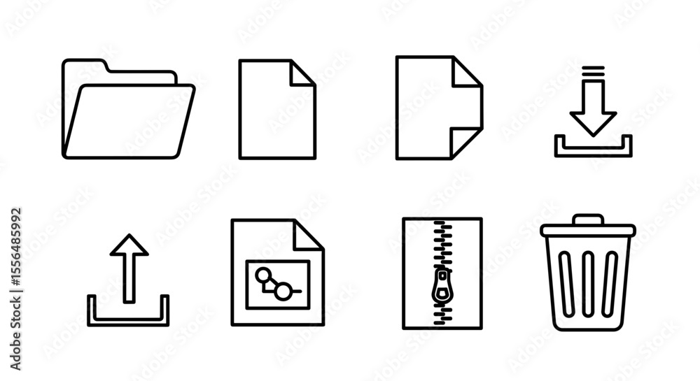 Fototapete collection of eight distinct outline icons depicting file management and utilities features