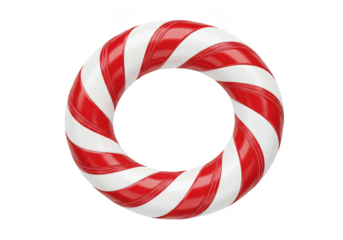 Red and white striped candy cane ring isolated on a plain surface in a studio shot rendering on transparent background