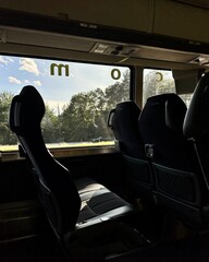 inside a bus on a sunny day
