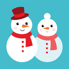 Cute Snowman Couple in Winter Attire Celebrating Christmas Together Vector illustration
