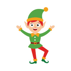 Funny Christmas Elf Character in Various Entertaining Poses for Kids Vector illustration