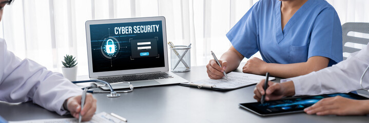 Cyber security system on computer screen protect private information brisk from hacker and cyber attack