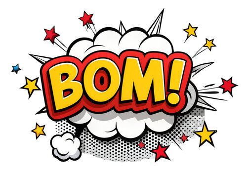 The word bom in a comic pop art explosion cloud isolated on transparent background