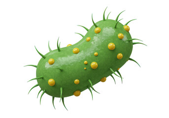 A green microbe with yellow spots and spikes isolated on a transparent area for scientific illustration on transparent background