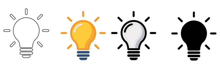 Lightbulb Icons  Various Styles for Ideas, Innovation, and Creativity,  Perfect for Websites, Apps, and Designs