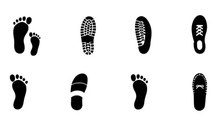 Collection of High-Quality Footprints and Shoe Prints Icons Barefoot, Boots, Shoes, Sandals, and More for Design Projects