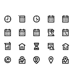 Collection of Minimalist Time, Date, Location, and Home Icons Free Vector Pack for UI/UX Design