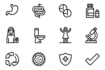 Gut Health Icons Digestive System, Supplements, Wellness, and More - A021.ai Inspired