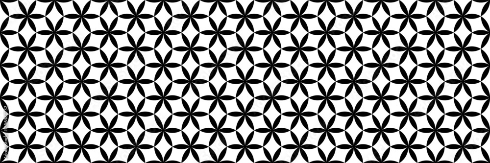 Poster horizontal seamless black petals pattern on white for background and design.