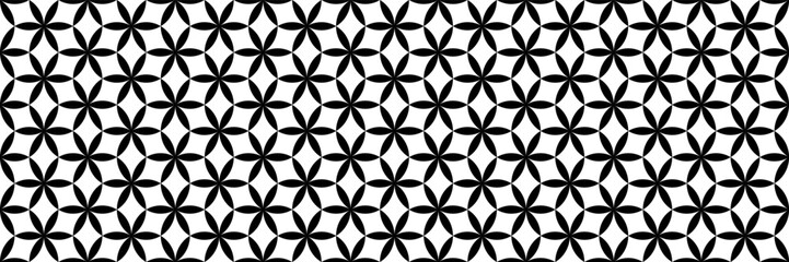 Fototapeta premium horizontal seamless black petals pattern on white for background and design.