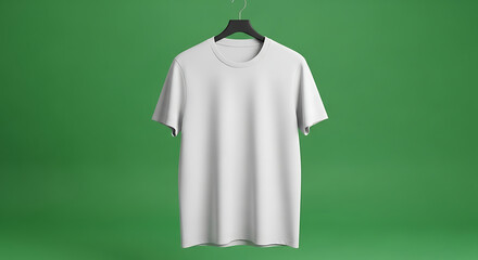 Blank White T-Shirt Mockup on Green Background Perfect for Design Presentations